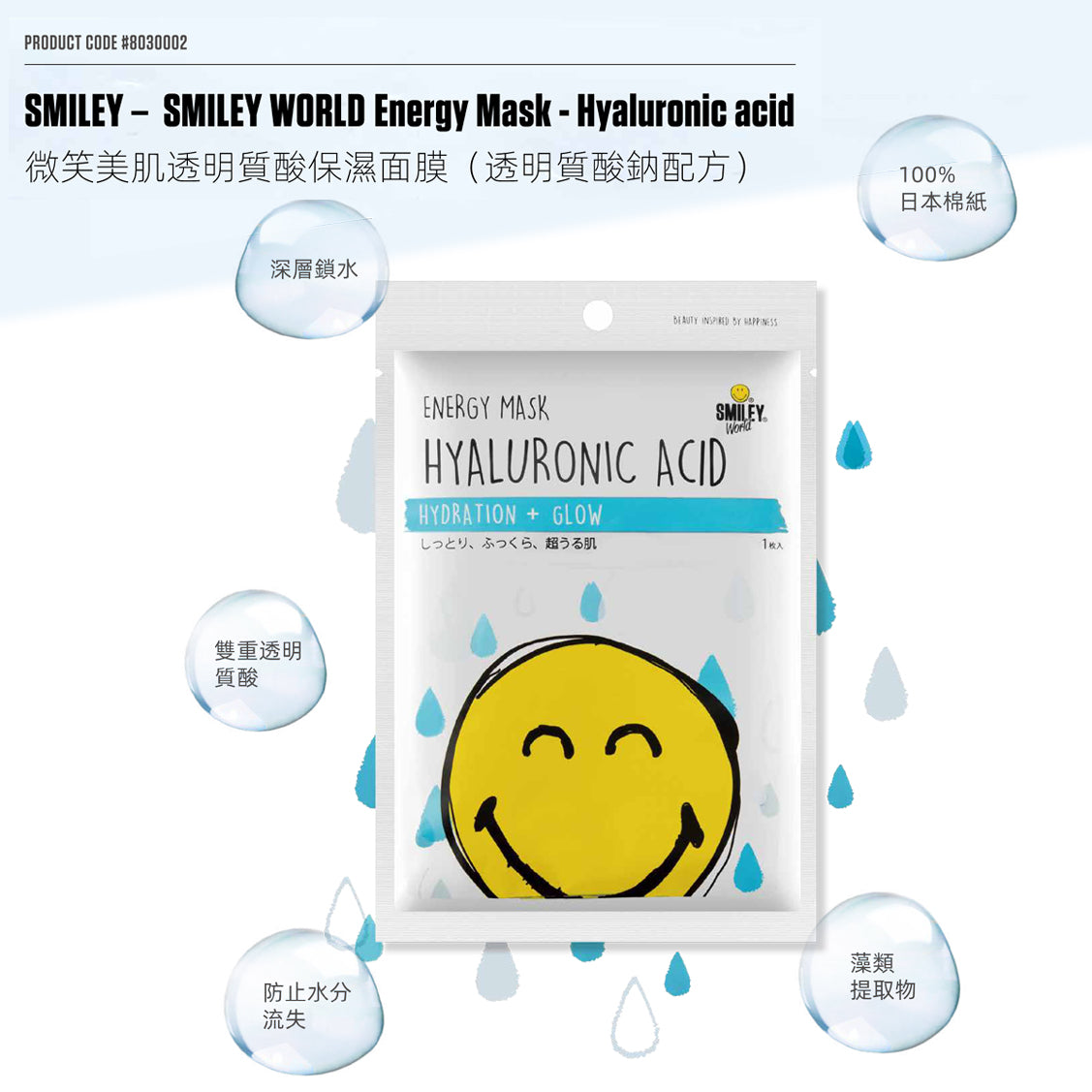 微笑美肌透明質酸保濕面膜（透明質酸鈉配方） SMILEY – SMILEY WORLD Energy Mask - Hyaluronic acid